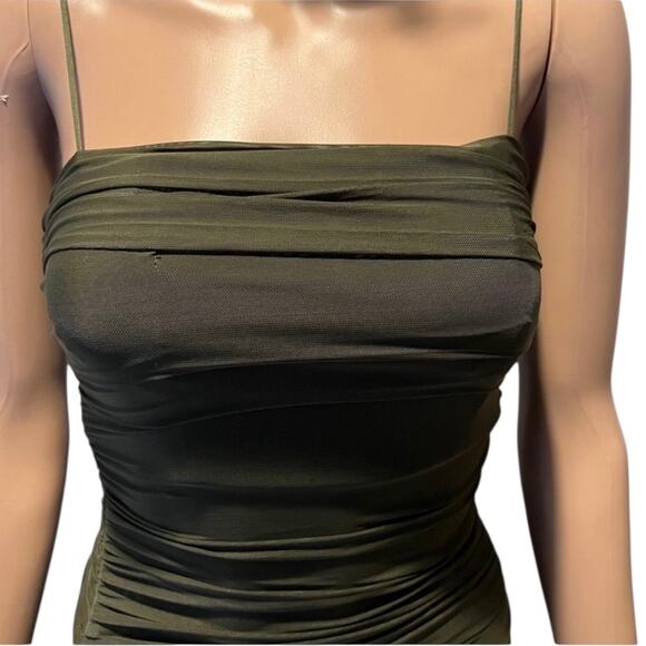 Princess Polly Tara Ruched Spaghetti Strap Olive Green Mini Bodycon Dress Size 4 - Picture 8 of 12